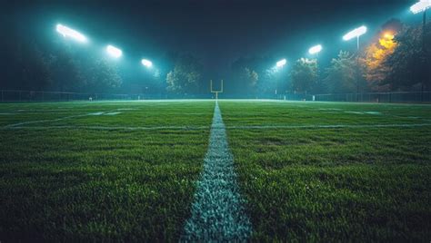 Empty Football Field Under Night Lights Premium Ai Generated Image
