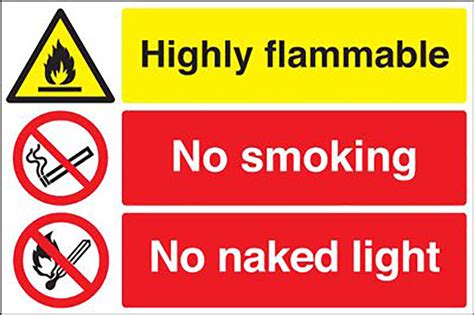 Highly Flammable No Smoking No Naked Light Safety Sign Multi Message