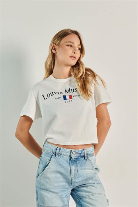 Camiseta Crop Top Unicolor Con Dise O College En Frente