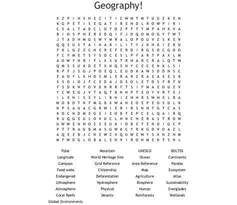 Printable Geography Word Search