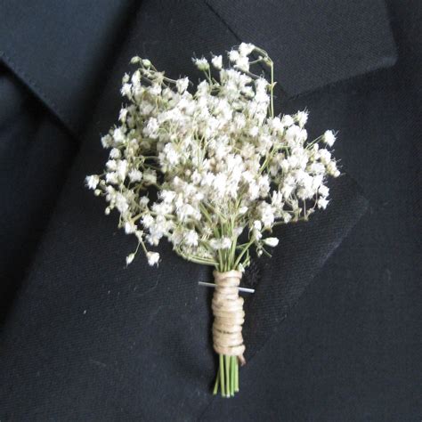 Dried Babies Breathe Gypsophilia Boutonniere Bound By Paper Covered