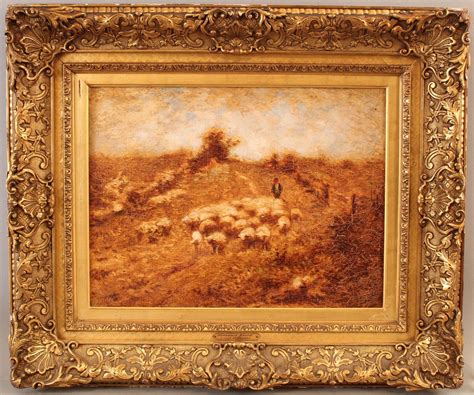 Antique LOUIS DESSAR American Tonalist Bucolic Sheep Landscape Oil