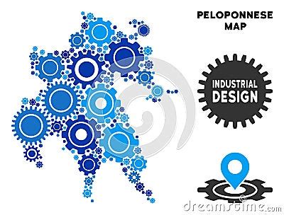 Composition Peloponnese Peninsula Map Of Gears Vector Illustration