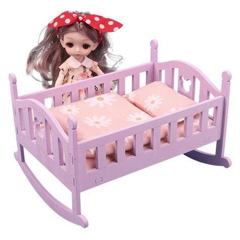 Surakey Wooden Baby Doll Crib Cosplay Wooden Baby Bassinet Children ...