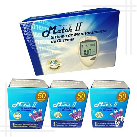 Kit Medidor 150 Tiras Glicose Glicemia Ok Meter Match Ii