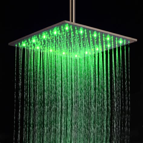 Modern Inch Led Square Stainless Steel Rain Showerhead In Brushed