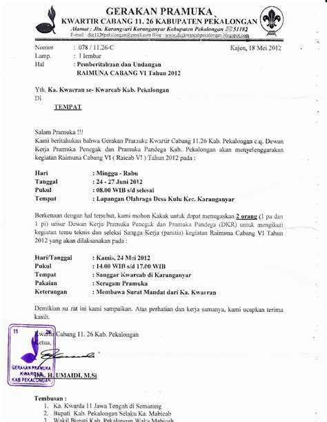 Contoh Surat Undangan Kegiatan Perkemahan Pramuka Sample Surat Undangan