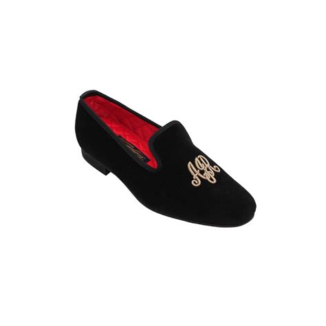 Black Velvet Monogrammed Slipper Bowhill And Elliott Norwich