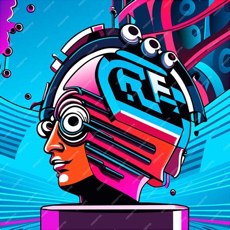 Premium Vector Cyberpunk Pop Art Extravaganza Robotic Head In Neon City