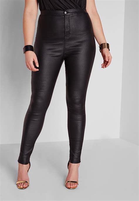 Plus Size Coated Skinny Jeans Black Missguided Jeans