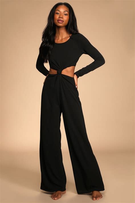 Black Lounge Jumpsuit Cutout Jumpsuit Wide Leg Jumpsuit Lulus