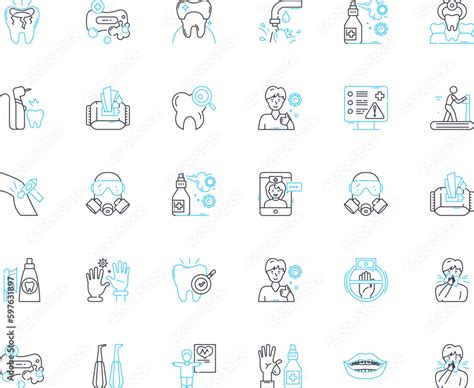 Dental Hygiene Linear Icons Set Teeth Gums Plaque Flossing