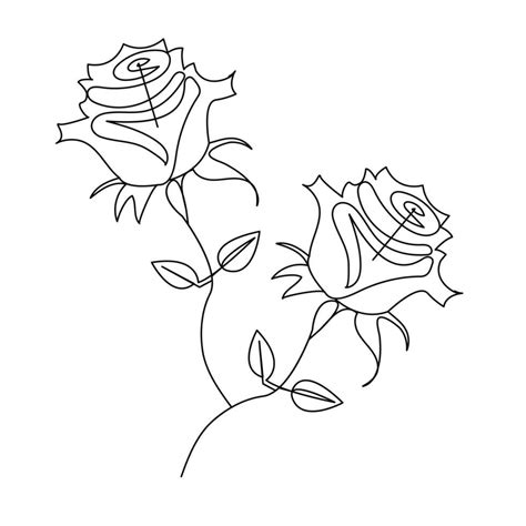 Continuous One Line Rose Flower Outline Vector Art Drawing