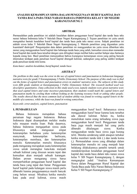Analisis Kesalahan Penggunaan Huruf Kapital Dan Tanda Baca Pada Teks