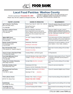 Fillable Online Local Food Pantries All Counties Except Washoe Fax