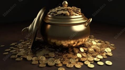 D Modeled Pot Filled With Shimmering Gold Coins Powerpoint Background