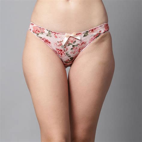 Buy Prettycat Women Peach Floral Print Lace Low Rise Sexy Bikini Panty