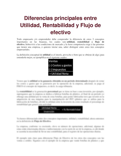 Solution Diferencias Principales Entre Utilidad Rentabilidad Y Flujo