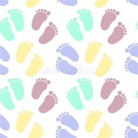 Seamless Pattern Cute Baby Foot Prints In Pastel Colors On A White