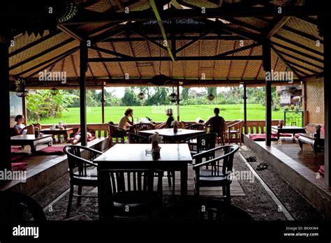 Restaurant with a view on the rice fields, Ubud, Bali, Indonesia Stock ...