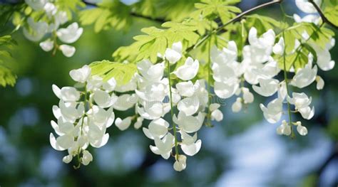 Black Locust Tree Blooming In The Spring Robinia Pseudoacacia White