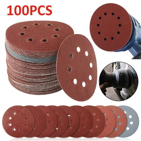 50pc 125mm 5 Sanding Discs Pads 40 400 Mix Grit Orbital Sander 8 Hole