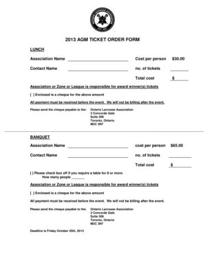 Fillable Online TICKETS ORDER FORM Ontario Lacrosse Association Fax