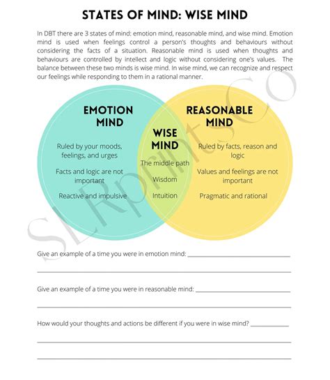 DBT Worksheet, States of Mind, Wise Mind - Etsy Denmark | Dbt therapy ...