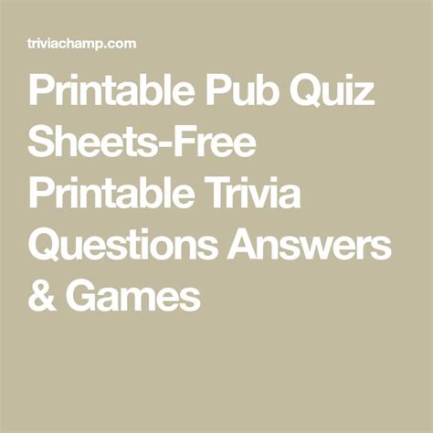 The Printable Pub Quiz Sheets Free Printable Trivia Questions Answers