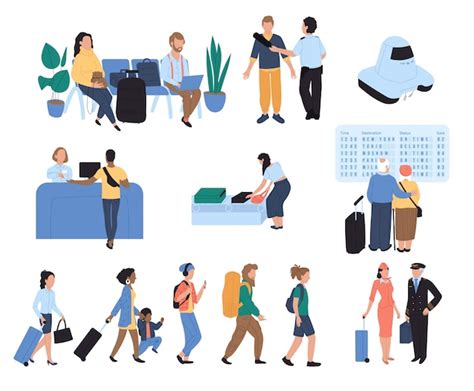 Premium Vector | Airport passengers cartoon characters, illustration