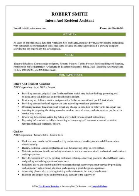 Resident Assistant Resume Samples Qwikresume