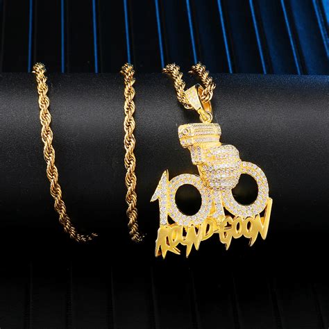 Hip Hop Full Iced Out Bling 100 Necklace Gun Rhinestone Rope Chain Gold