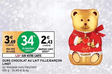 Promo OURS CHOCOLAT AU LAIT FILLE GARÇON LINDT chez Intermarché