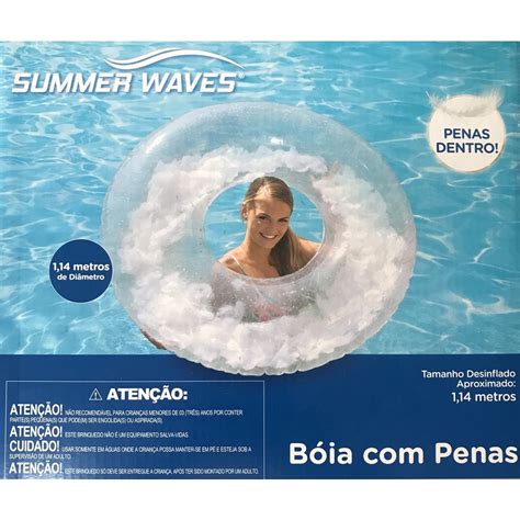 Boia Piscina Praia Inflável Com Penas Summer Waves Branco Shopee Brasil