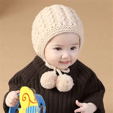 Baby Boys Girls Woolen Hat Winter Warm Baby Hats Acrylic Solid Children ...