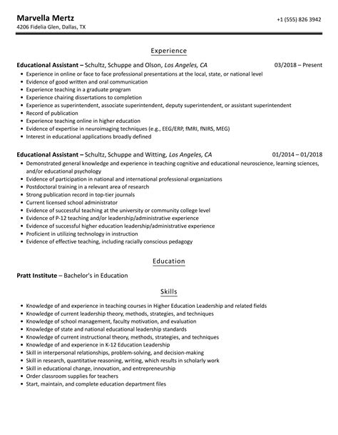 Educational Assistant Resume Samples | Velvet Jobs