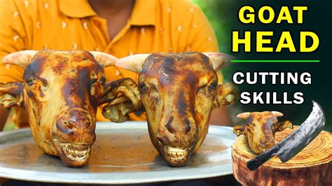 Goat Head Cutting Skill Thala Kari Cutting Video Village Kitchen Factory Youtube