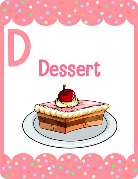 Alphabet Flashcard With Letter D For Dessert 2374935 Vector Art At Vecteezy