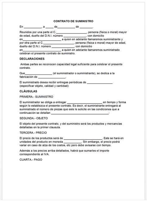 Contrato De Suministro Ejemplos Formatos Word PDF