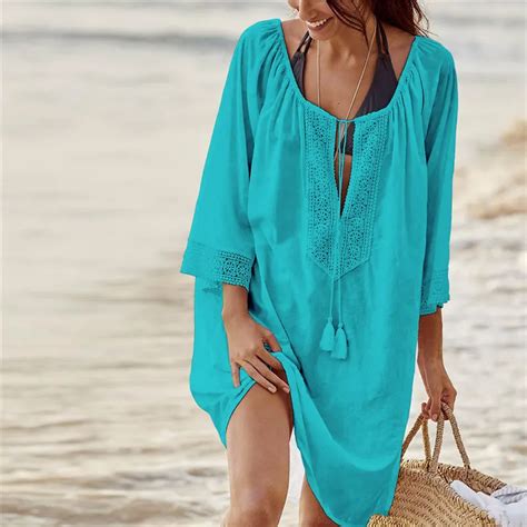 Bikini Cover Up Lace Hollow Crochet Tassel Swimsuit Beach Dress Women