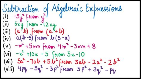 Subtraction Of Algebraic Expressions How To Solve Algebraic