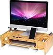 Songmics Bamboo Monitor Stand Riser Ergonomic Desktop Organizer For