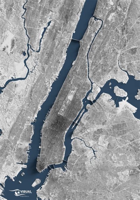 A Detailed Shaded Relief Map Of Manhattan New York Rendered From Lidar