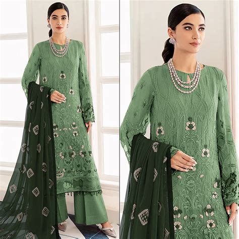 Rama Green Embroidered Georgette Semi Stitched Pakistani Suit