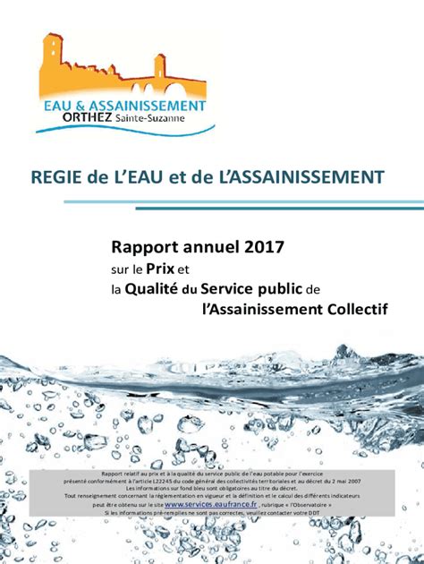 Remplissable En Ligne Rapport Annuel Sur Le Prix Et La Qualit Du