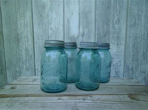 Vintage Blue Glass Canning Jars W Zinc Lids Ball Perfect Mason Jars