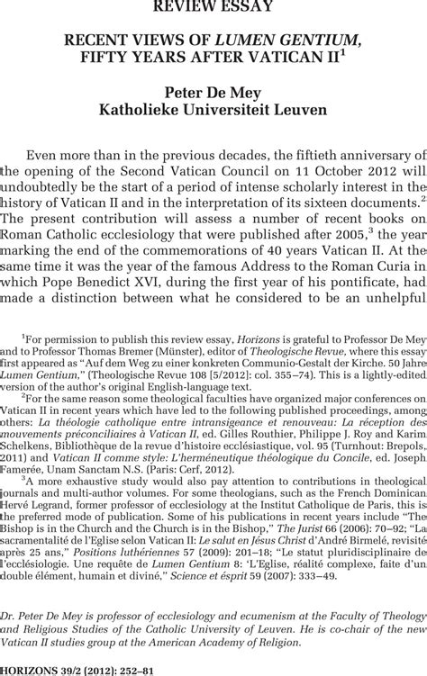 Recent Views Of Lumen Gentium Fifty Years After Vatican Ii1 Horizons Cambridge Core