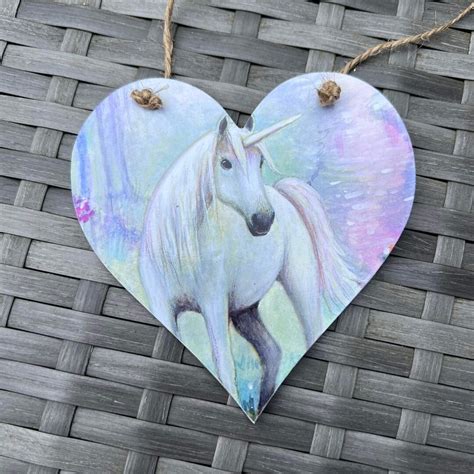 Unicorn Wooden Heart Hanging Plaque Sign Handmade Decoupaged Etsy