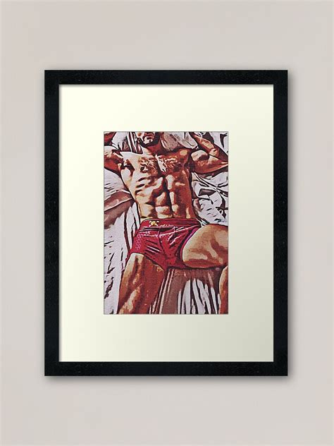 Sexy Masculine Hairy Man On The Bed Male Model Male Erotic Nude Male Nude Framed Art Print