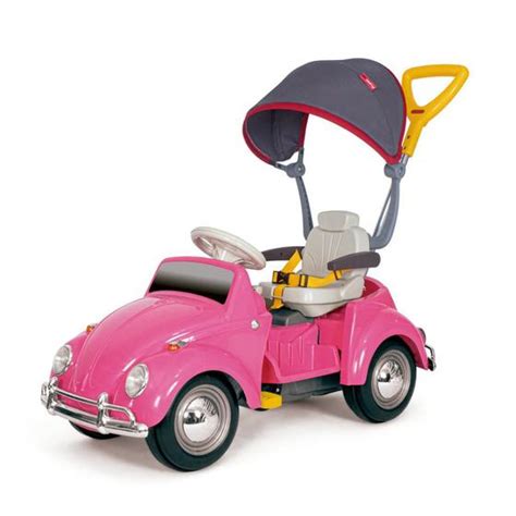 Carrinho Antigo Classico Fusca Rosa Passeio De Empurrar Poliplac